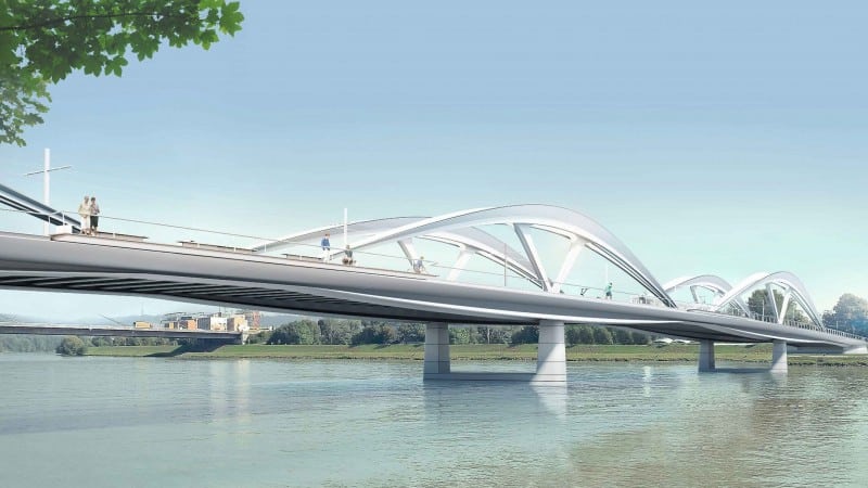 Die Neue Donaubrücke in Linz über der Donau